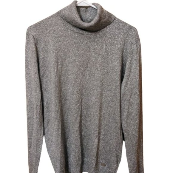 Calvin Klein Sparkly Glitter Silver Women's Turtleneck Sweater Size Large NWT - Picture 1 of 8